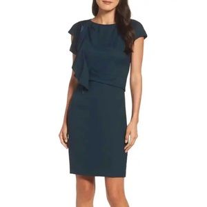 ELIZA J Green Crepe Ruffle Cap Sleeve Sheath Dress Women’s Size 6P Petite